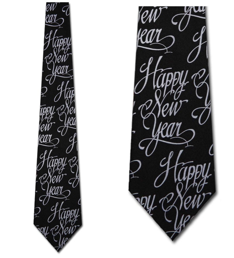 Three Rooker Happy New Year Tie Black formal Necktie - Image 2